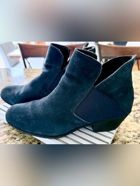 Womens Blue Suede Ankle Booties - Classic Chelsea Style